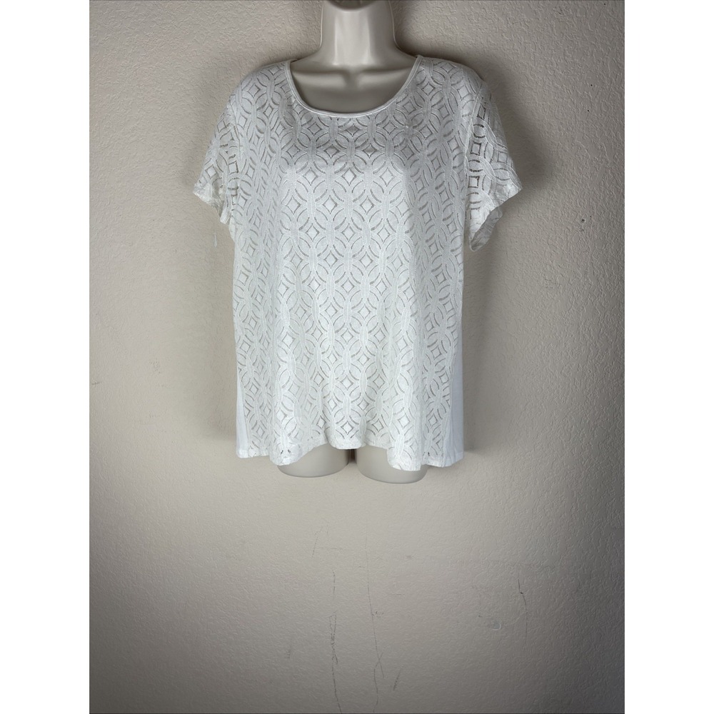 Market & Spruce NWT White Geometric Lace Front Zip Back Top XL Beach coastal